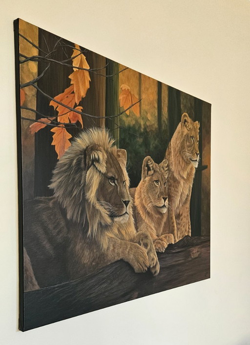 Large handmade acrylic painting of lions "Lion's Harmony"