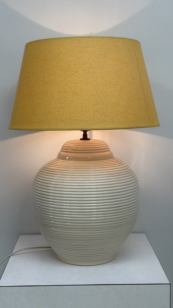 Image 1 of Vintage beige French design ceramic large table lamp Kostka Japandi style
