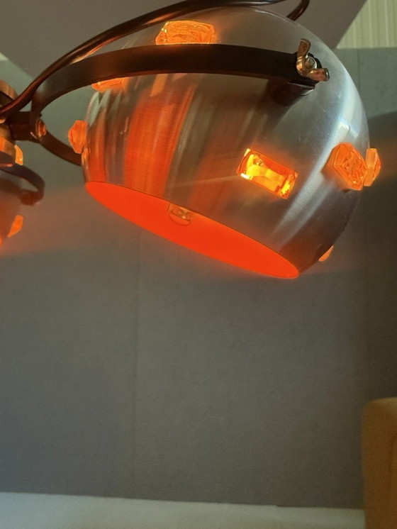 Image 1 of Eyeball Space Age Hanglamp Zilver En Oranje Vintage