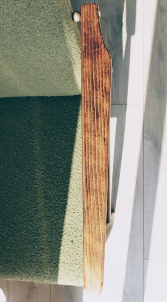 Image 1 of Mid-century moderne fauteuil in olijfgroene bouclé-stof, design van H.Lis