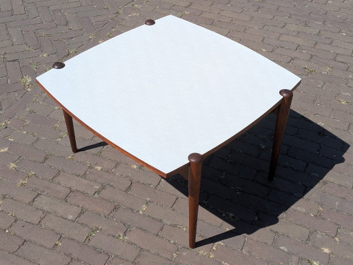 Vintage teakhouten salontafel uit het midden van de 20e eeuw (jaren 60) – omkeerbaar blad – Plastic, Wood (photo 2 of 8)