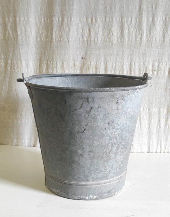 Vintage zinken emmer - midden 20e eeuw – Plantenbak, Metal (photo 4 of 6)