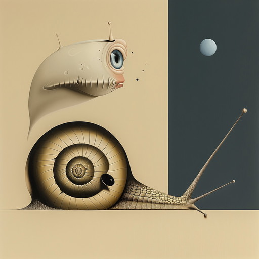 *** Unieke editie. *** Giclée van hoge kwaliteit***. Monsieur Escargot en de dualiteit van het worden ***