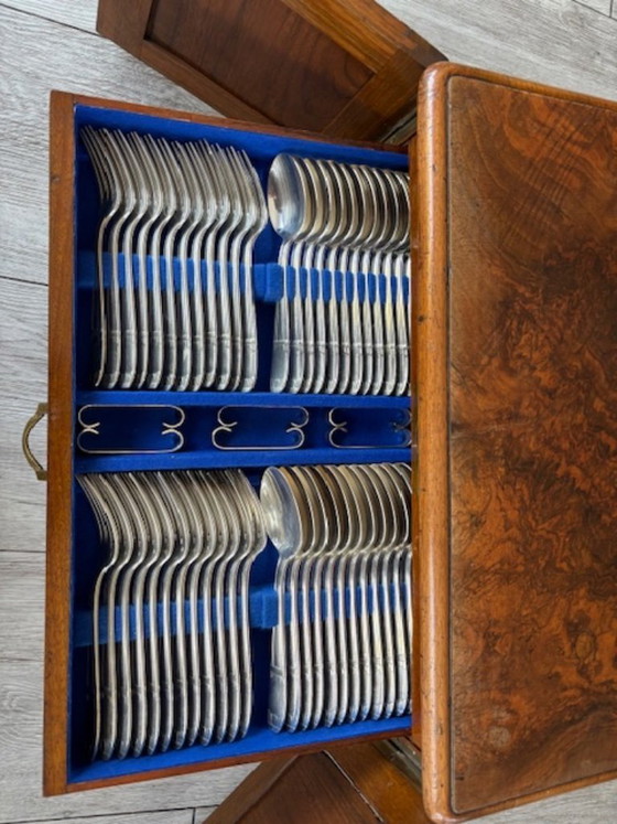 Image 1 of Posate francesi Art Déco placcate in argento, in una scatola di noce.