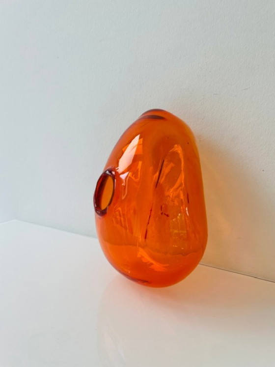 Image 1 of Mouth-blown orange glass vase, organic shape