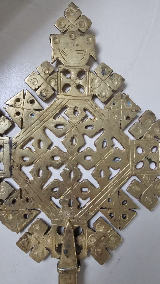 Image 1 of Authentic Ethiopian Coptic priest's hand cross (41 cm) – hand-forged brass
