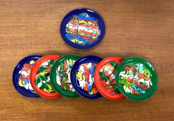 Image 1 of Enameled vintage small pin bowls coasters 70s