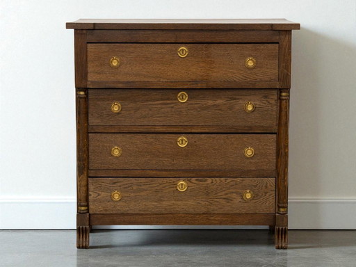 Commode Empire / commode - chêne massif avec laiton