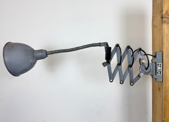 Image 1 of Grey Industrial Gooseneck Scissor Wall Lamp from Elektroinstala, 1960s