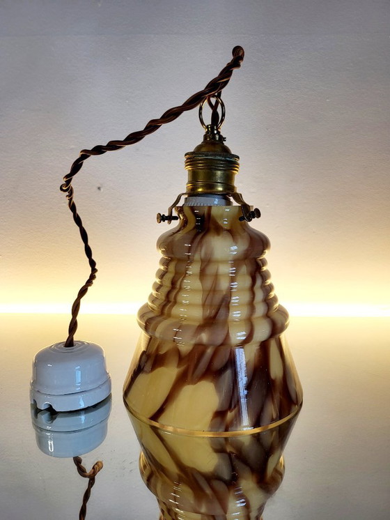 Image 1 of Art deco Opalglaslampe gerippt, Verreries de Scailmont, Henri Heemskerk, Belgien