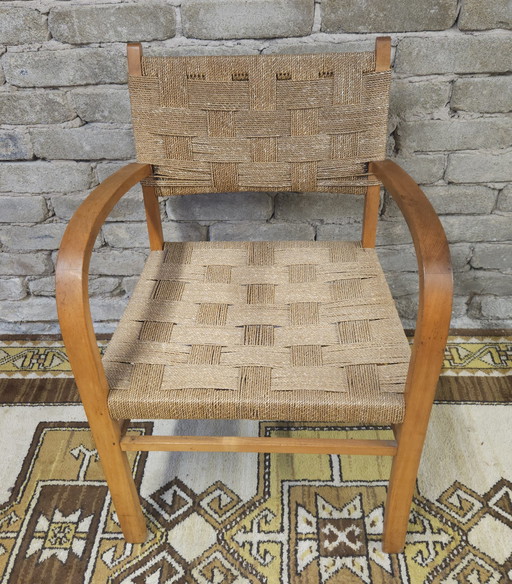 Fauteuil néerlandais cordage Vroom & Dreesman vintage 1960