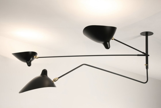 Image 1 of Serge Mouille ceiling lamp, 3 arms, 1 curved