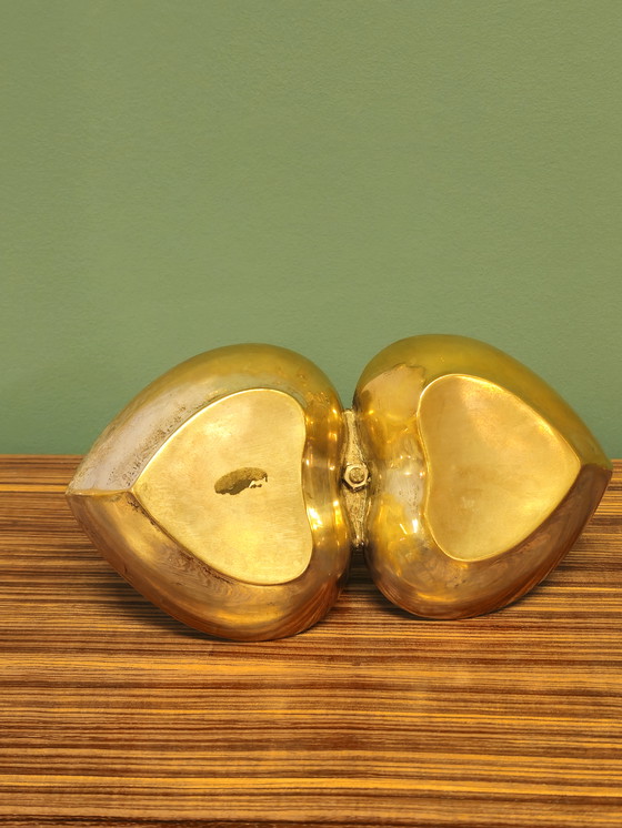 Image 1 of Plateau à bijoux vintage en laiton avec bol en forme de coeur