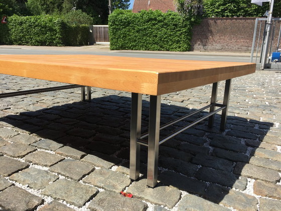 Image 1 of Tavolino da caffè in acciaio inox con piano in legno di faggio