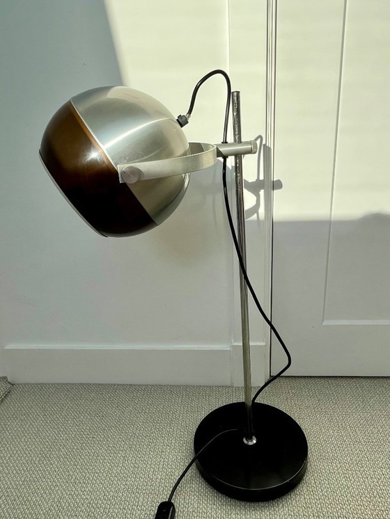 Image 1 of Seltene Dijkstra-Tischleuchte mit Augapfelmotiv | Weltraumzeitalter der 1970er Jahre | Metall & Mokka