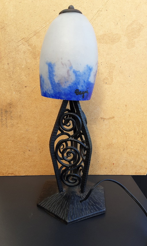 Lampadaire Degue, socle carillon, années 1930, douille E14, Exel.  