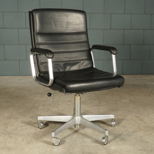Vintage Office Chair – Black Leather – Drabert – 1970s – bureaustoelen, Metal