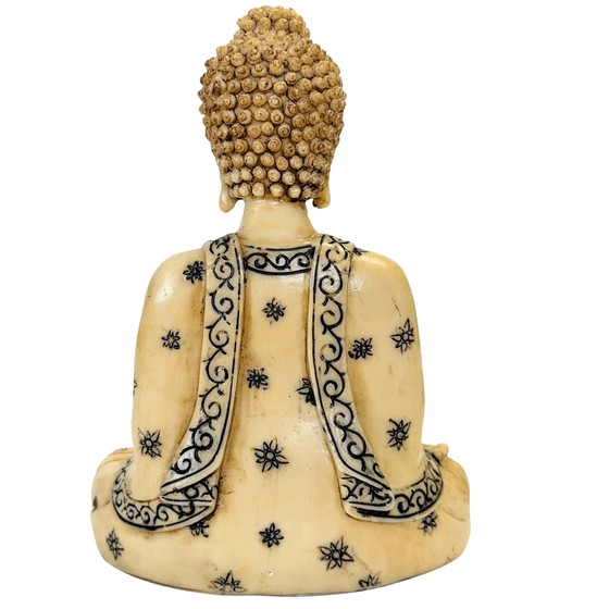Buddha decorativo seduto in resina con Abhaya Mudra – Crema e Nero – Sculture, Modern (photo 5 of 10)