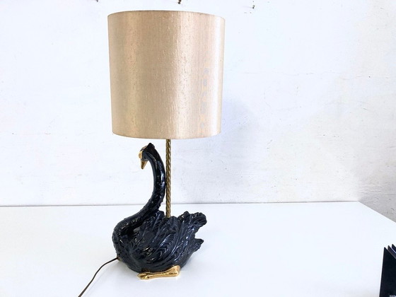 Image 1 of Lámpara de mesa de cerámica esculpida con forma de cisne de Ceramiche Zanotto, Bassano.