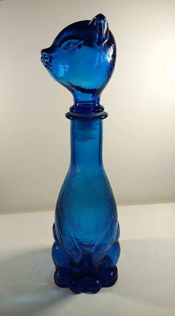 Vintage Italian Cat Decanter – Blue Empoli Glass (37 cm) – Glass & Decanter, Plastic (photo 9 of 16)