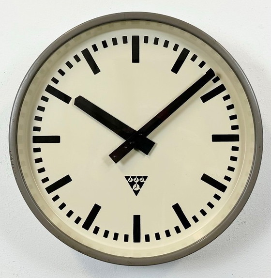 Image 1 of Grey Industrial Factory Wall Clock from Pragotron, 1960s