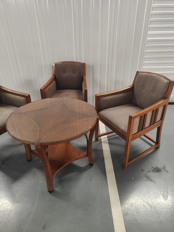 Image 1 of Art-Deco Schuitema & Zonen 3 Fauteuils + 1 Ronde Tafel