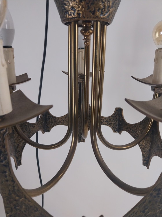 1 x Suspension brutaliste années 1970 par Moe Bridges. – Metal, Brass, Vintage (photo 4 of 9)