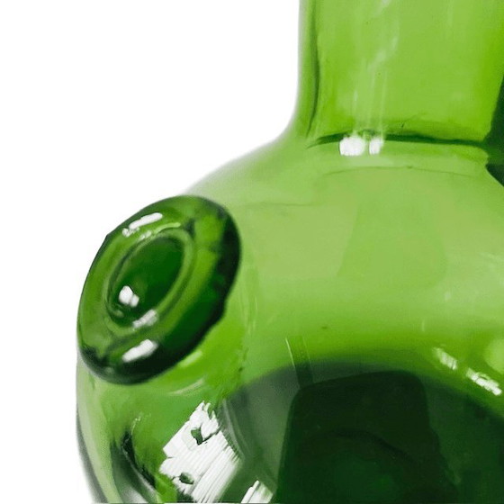 Image 1 of Brocca vintage in vetro verde soffiato a mano a forma di sigillo, Francia, metà secolo, anni '70
