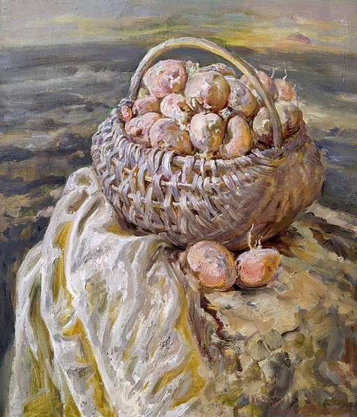 Origineel Olieverfschilderij Stillevens Aardappelen Aards