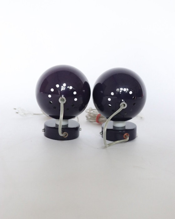 Image 1 of Vintage Frandsen Ball wandlampjes paars Deens design retro