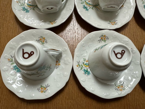 Image 1 of 26-piece coffee/tea service with Bird of Paradise design in Sologne porcelain
