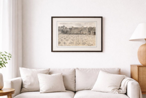 Vintage Signed Drawing 1965 | French Countryside | Jean Noël