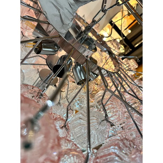 Image 1 of Romantic Venetian Pink "Rigadin Manubri" Murano Glass Chandelier in Venini Style