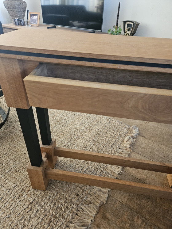 Image 1 of Mesa auxiliar/de recibidor de diseño exclusivo – 100% roble macizo – Art Déco holandés y Escuela de La Haya