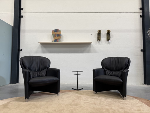 2 fauteuils Leolux Excalibur en cuir noir