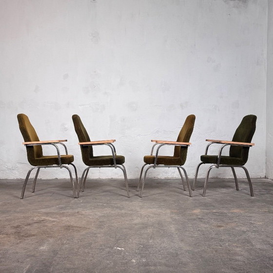 Image 1 of Brutalist Green Oak Armchairs set of 6, 1960s