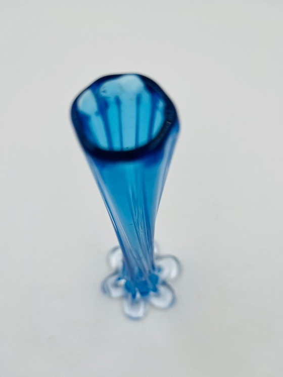 Image 1 of Vintage soliflore in blown blue glass, Murano style