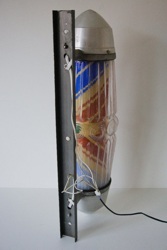 Image 1 of Palo luminoso pubblicitario da barbiere giapponese d'epoca: design spaziale, montaggio a parete, completamente funzionale
