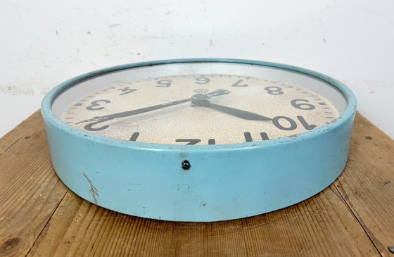 Image 1 of Gran reloj de pared industrial azul de Chronotechna, década de 1950