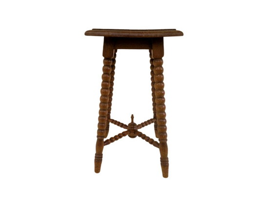 Image 1 of Rustic French Bobbin Plant Stand with Turned Legs