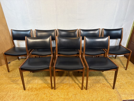 Image 1 of Mid-Century Retro Set of 8 Dining Chairs by Johannes Andersen for Uldum Møbelfabrik 1960  Elevate your dining space with this st