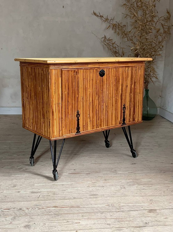 Vintage rattan buffet bar – Barstools, Wicker, Metal (photo 3 of 12)