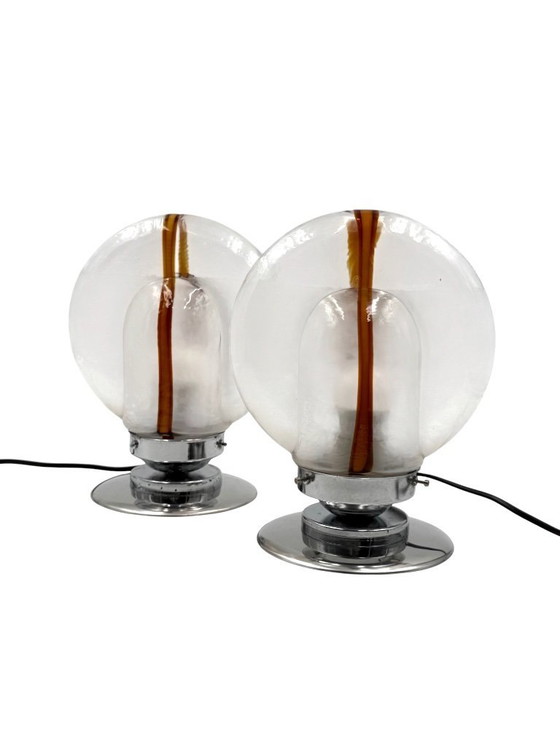 Image 1 of Toni Zuccheri, Set van 2 Murano glazen lampen, Mazzega, Murano, Italië, jaren 70