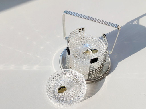 Sottobicchieri vintage in cristallo al piombo Hofbauer, portaoggetti in argento Art Déco, set da 6