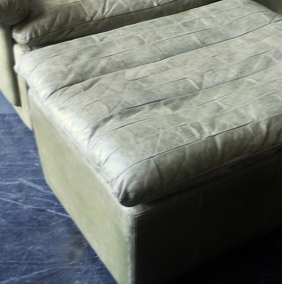 Image 1 of Patchwork Leather Lounge Chair and Ottoman in Olive Green by Laauser, 1970s