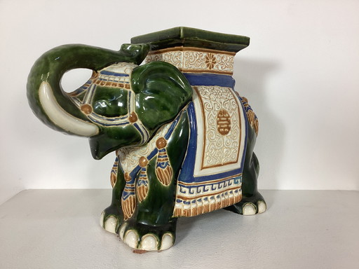 Vintage keramieken olifant plantentafel seventies 