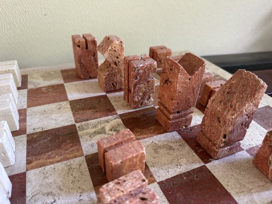 Design Chess Set in two-tone Travertine, Angelo Mangiarotti, Decorative Objects, Beige, Modern (photo 9 of 15)