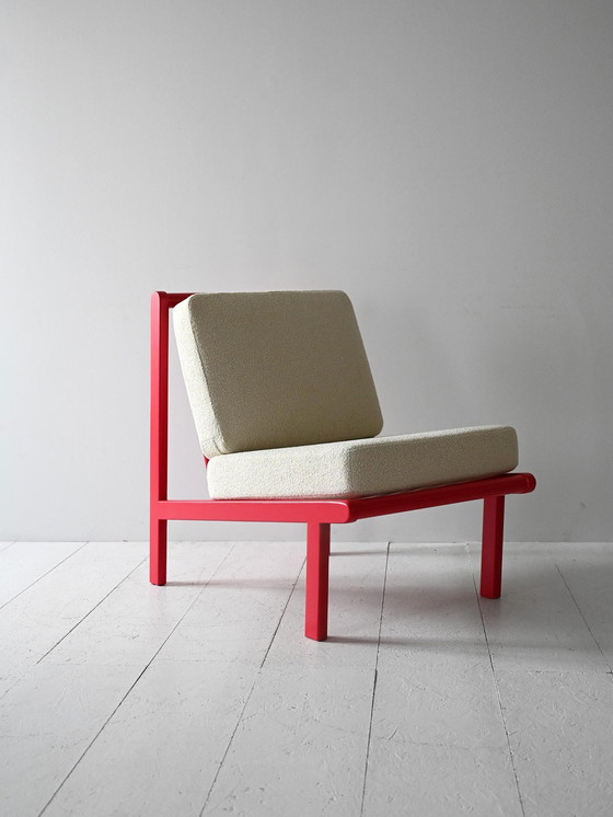 Image 1 of Chaise scandinave vintage en rouge cerise