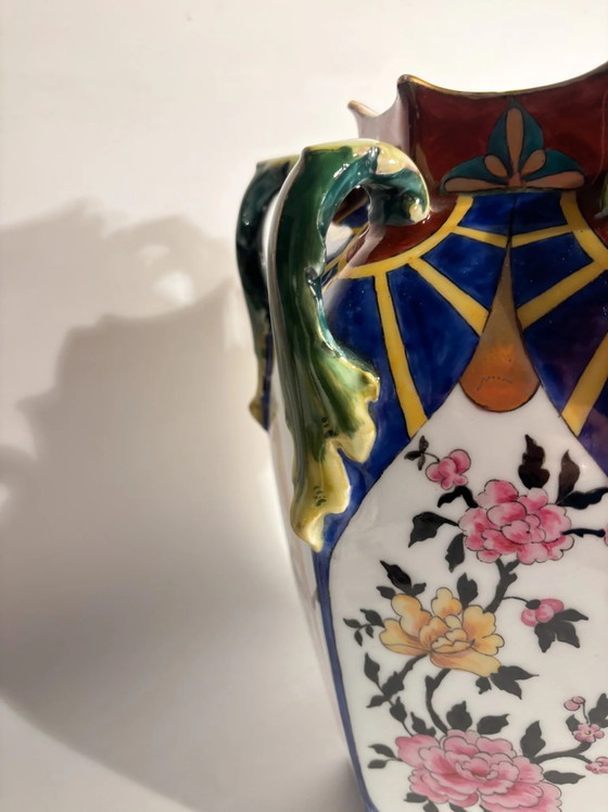 Czechoslovakian Ceramic Vase with Handles and Floral Motifs 1960s – Porcelain (photo 9 of 17)