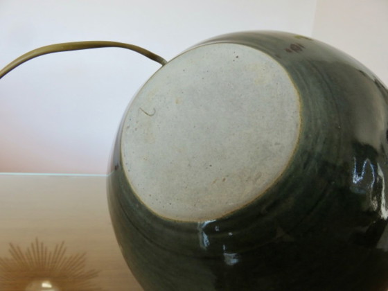 Image 1 of Impressive lamp in iridescent blue ceramic with green gradients, France, circa 1960